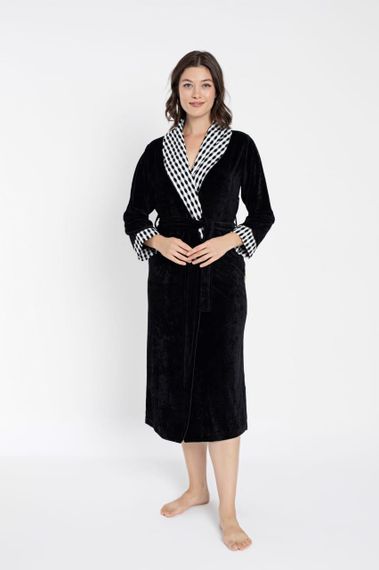 Женский велюровый халат Nusa 0499 длинный, черный 4XL