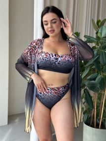 Яскравий роздільний  купальник з тунікою PLUS SIZE леопардовий принт