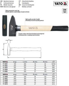 Молоток слюсарний DIN 1041 m=200 г l=280 мм YATO-4502
