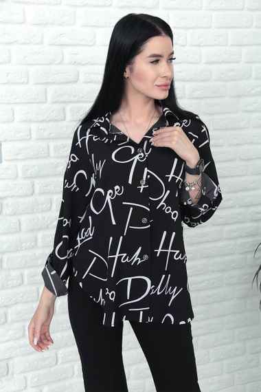 Женская свободная блуза с принтом GF07931 цвет черный, размер 50/52 | Зображення 2