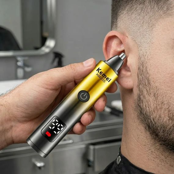 Тример для носа і вух, 5 Вт, від USB, KM-255, Жовтий / Бездротова машинка для стрижки / Тример для бороди | Зображення 1