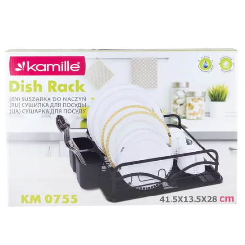 Сушарка для посуду 41,5*13,5*28см з піддоном алюміній чорний 0755 KAMILLE | Зображення 7
