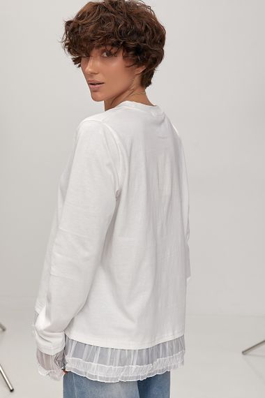 Вільний лонгслів з рюшами - молочний цвет, ONE SIZE (є розміри) | Зображення 1