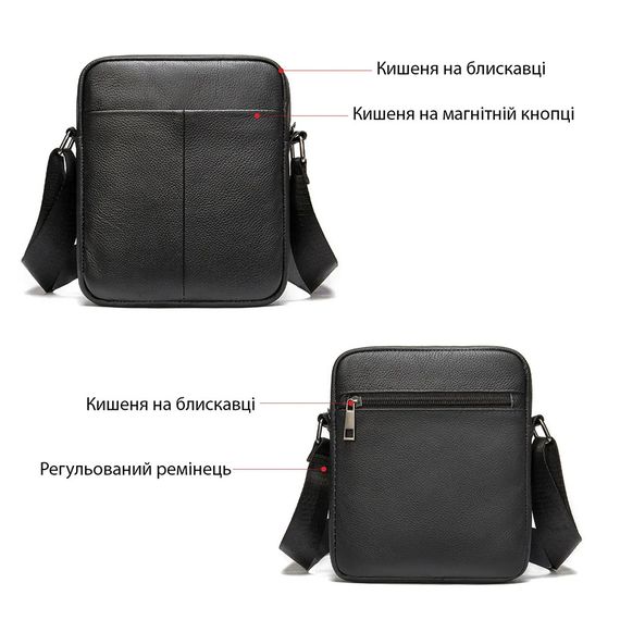 Практична чоловіча сумка слінг, Чоловіча чорна сумка, Сумки слінг чоловічі крос-боді HZ-21 | Зображення 2