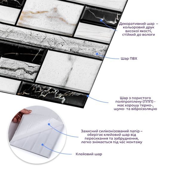 Декоративна ПВХ плитка на самоклейці квадрат 300х300х5мм, ціна за 1 шт. (СПП-602) SW-00000669 | Зображення 1