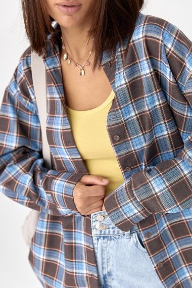 Сорочка в клітинку з подовженою спинкою - блакитний цвет, L (є розміри) | Зображення 3