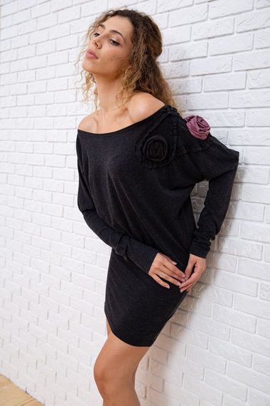 Вовняна приталена сукня, темно-сірого кольору, 167R147-1 | Зображення 4