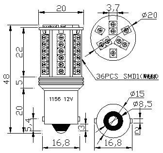 Светодиодная автолампа 1156(P21W)-S25-BA15s-45pcs 1210 (215Lm) RED  (CHI MING) | Зображення 5