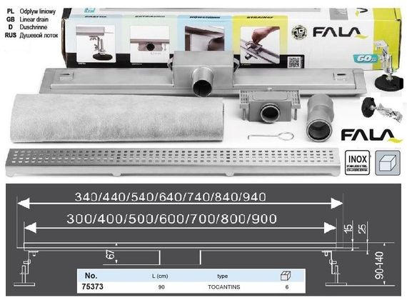 Трап для душу TOCANTINS 90х7х5,2 см FALA-75373