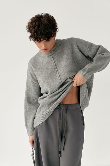 В'язана вільна кофта з декоративним швом - сірий цвет, ONE SIZE (є розміри) | Зображення 4