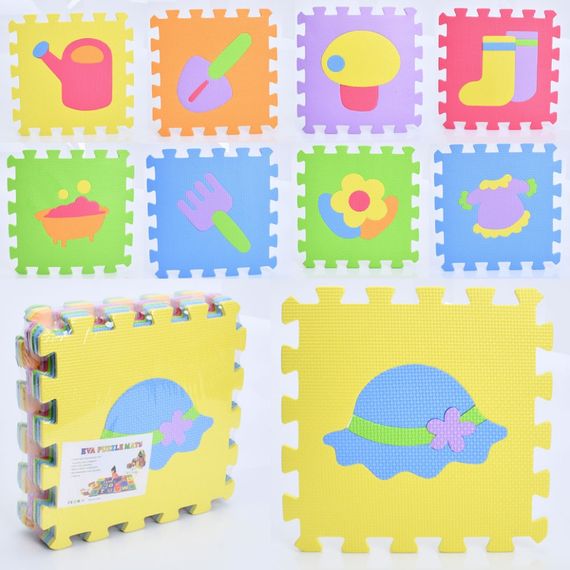 Детский коврик Мозаика "Предметы" MR 1275, 9 деталей, EVA, 30х30 см | Зображення 1