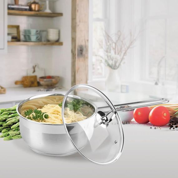 Ковш кухонный Maestro MR-3508-16, 1.4 л, 16 см, из нержавеющей стали с крышкой, для всех типов плит | Зображення 1