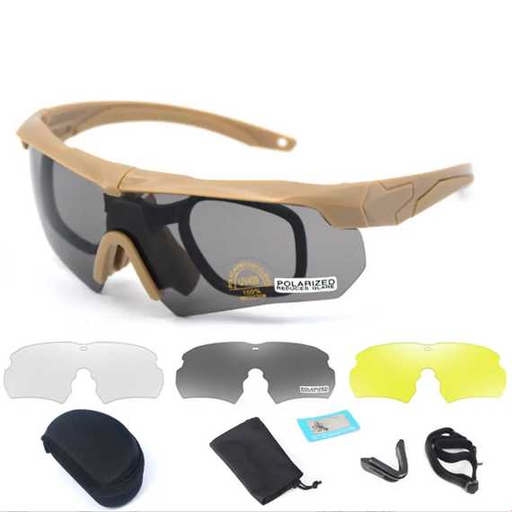 Тактичні захисні окуляри Crossbow Polarized із трьома змінними лінзами Койот