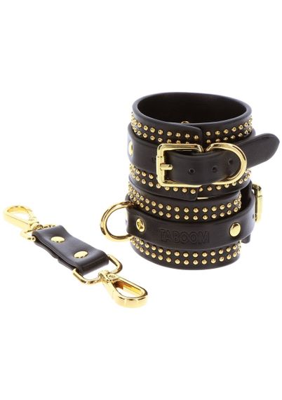 Поножі Taboom Vogue Studded Ankle Cuffs Set із веганської шкіри, чорні із золотистою фурнітурою Sex Aura | Зображення 3