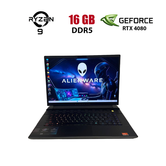 Ігровий ноутбук Б-клас Dell Alienware m16 R1 / 16" (2560x1600) IPS / AMD Ryzen 9 7845HX (12 (24) ядер по 3.0 - 5.2 GHz) / 16 GB DDR5 / 1000 GB SSD / nVidia GeForce RTX 4080, 12 GB GDDR6, 192-bit / WebCam б/в