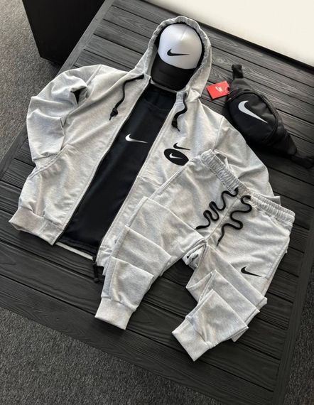 Комплект костюм  Nike + бананка та кепка колір сірий, чорний, білий