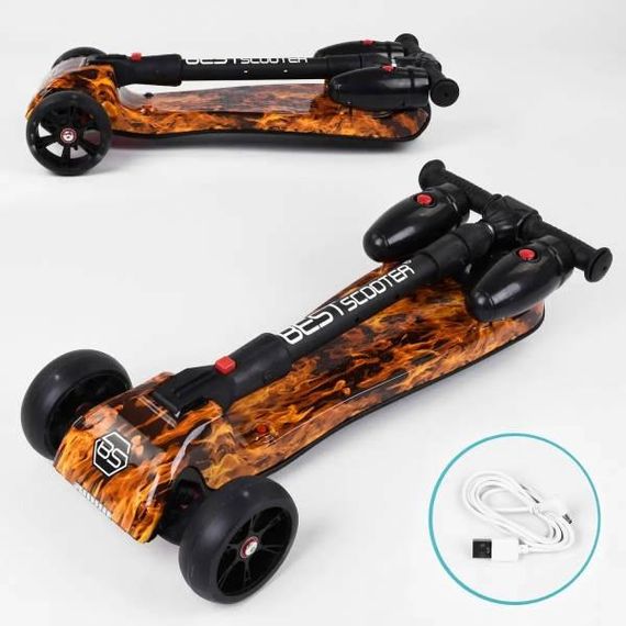 Самокат триколісний з парогенератором та музикою, складне кермо Best Scooter MAXI Помаранчевий вогонь