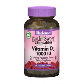 Витамин Bluebonnet Nutrition Витамин D3 1000IU, Вкус Малины, Earth Sweet Chewables, 90 ж (BLB-00362) - Топ