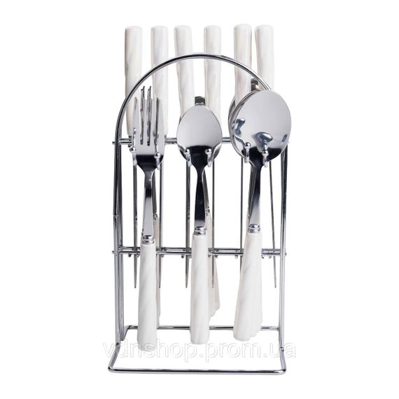 Набор столовых приборов на подставке 24 предмета столовый набор на 6 персон Белый с серебром HP-20-50 | Зображення 2