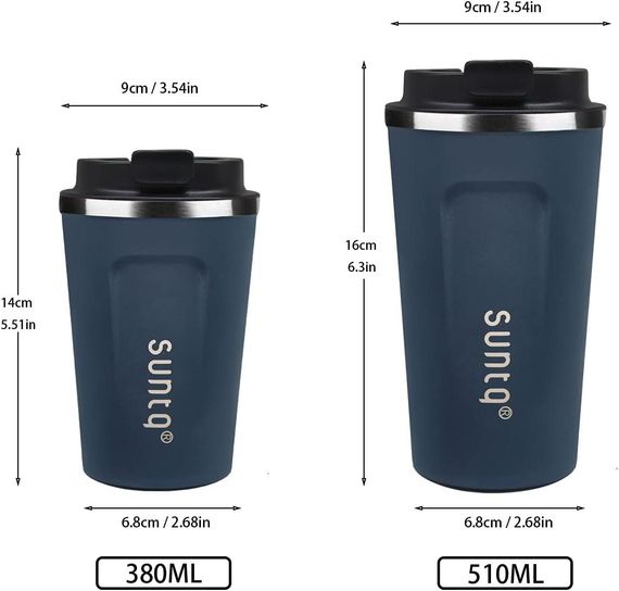Термочашка Suntq 380 мл из нержавеющей стали, темно-синяя, кофейная кружка, термокружка с герметичной крышкой | Зображення 8