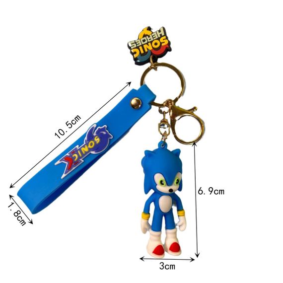 Брелок Сонік із мультфільму (Sonic the Hedgehog) на карабіні з ремінцем Брелок фігурка Сонік для ключів і рюкзака Сірий | Зображення 1