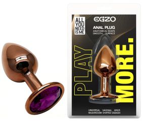 Анальная пробка EGZO Dark Gold с фиолетовым кристаллом, металлическая, размер S Sex Aura