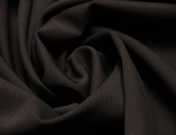 Костюмная итальянская шерстяная ткань с полиэстером и эластаном бистрейчевая однотонная черного цвета DOK 14 | Зображення 1