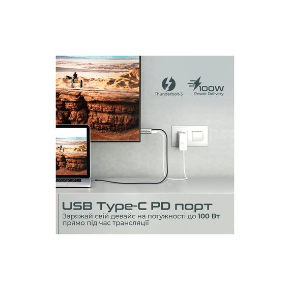 Кабель мультимедійний USB-C to HDMI hdmi-pd100.grey Promate (hdmi-pd100.grey) | Зображення 3