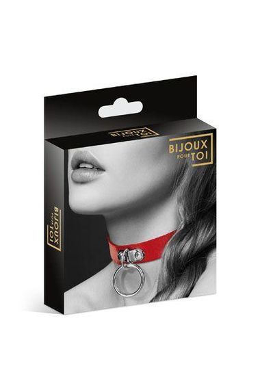 Чокер з кільцем для повідця Bijoux Pour Toi - FETISH, Червоний