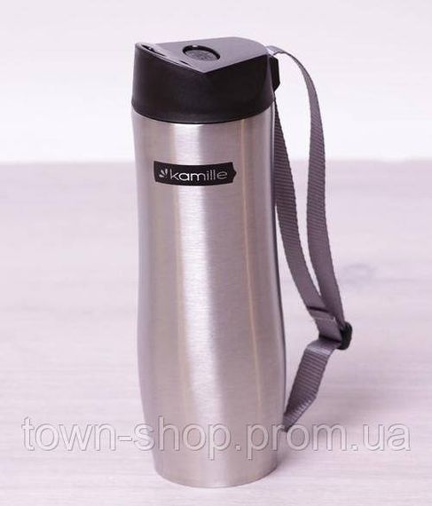 Термокружка Kamille Elegance Gloss 480мл с ремешком KM-2056