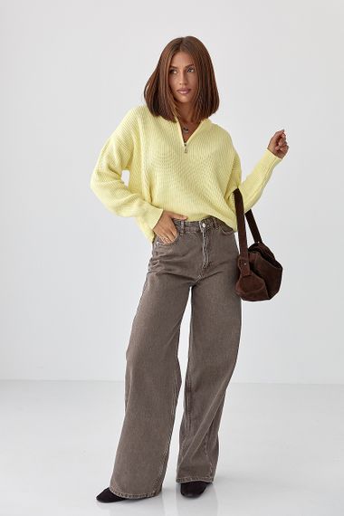 В'язаний светр із блискавкою на горловині - лимонний цвет, ONE SIZE (є розміри) | Зображення 2