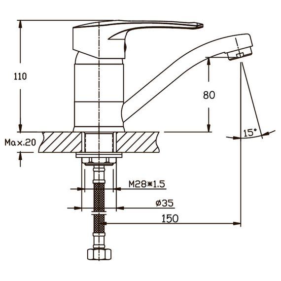 Смеситель для умывальника Haiba Germes 555 (вылив 15 см) (HB0143) | Зображення 1