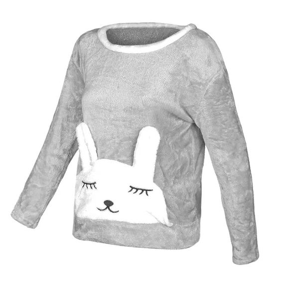 Женская пижама Lesko Bunny Gray L флисовая теплая костюм для дома | Зображення 8