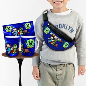 Набор: детская сумка-бананка+кружка Майнкрафт "Minecraft" 32х15см,бананка для мальчика через плечо (00921)