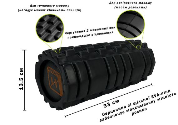 Масажний  ролик EasyFit Solid Roller v.1.1s 33 см чорний (EF-2050-Bk) | Зображення 4