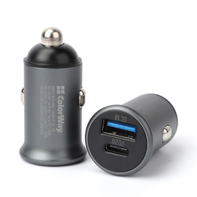 Автомобільний зарядний пристрій для ColorWay CW-CHA029PD-GR 1USB + Type-C 3,0A 38W сірий