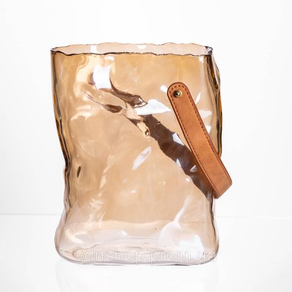 Подарункова скляна ваза сумочка з ручкою 18×9×25 (см) декоративна ваза 2.8 (л) для квітів Коричневий HP-19-157-1