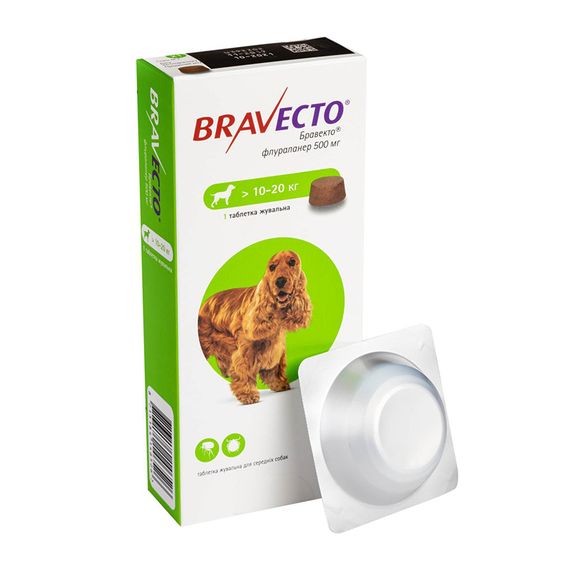 BRAVECTO - Жувальна таблетка від кліщів та бліх для собак вагою 10 - 20 кг