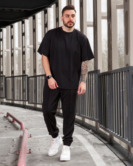 Мужской летний спортивный костюм двойка футболка + штаны BD0016 размер M, цвет черный