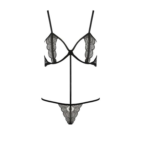Комплект білизни Passion Exclusive QUENTRIS BIKINI L/XL, black, стрінги і напіввідкритий ліф | Зображення 4
