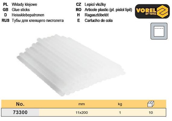 Стрижні клейового пістолета Ø=11 мм l=200 мм 50 штук VOREL-73300