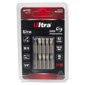 Набор бит Ultra SL5×25мм ¼" 10шт S2 (блистер) ULTRA 4014542