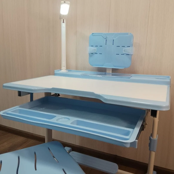 Дитяча парта зі стільцем регульована з лампою та підставкою для книг Синій | Зображення 1