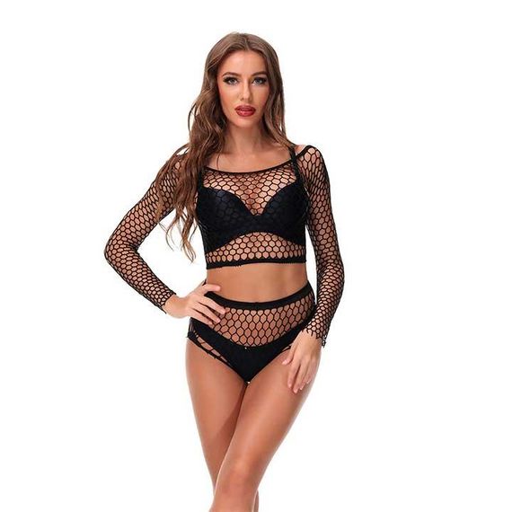 Сексі комплект із топом і трусиками в сітку чорний | Зображення 3