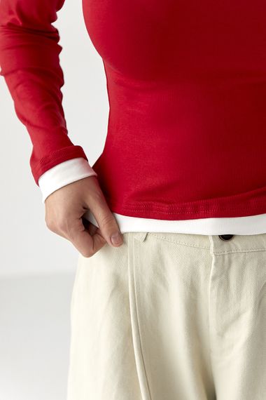 Жіночий двошаровий лонгслів - червоний цвет, ONE SIZE (є розміри) | Зображення 3