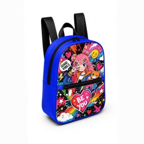 Детский мини-рюкзак синий с принтом Kitty Pop для девочки 28×24×10 см мини-сумка детская (5210)