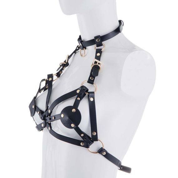 Портупея на грудь LOCKINK SEVANDA Queen Chest Harness with Removable Bra, чорна, зі знімними пестис | Зображення 1