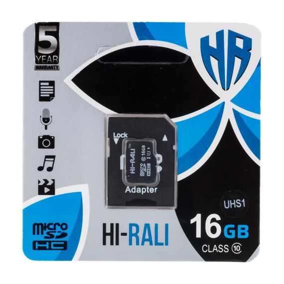 Мапа пам'яті Hi-Rali MicroSDHC 16gb UHS-1 10 Class&Adapter