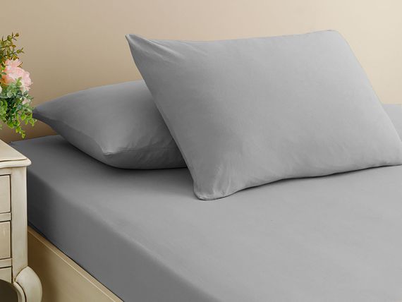 Простирадло 180х200см на гумці з наволочкою (ранфорс) First Choice, Світло-сіре