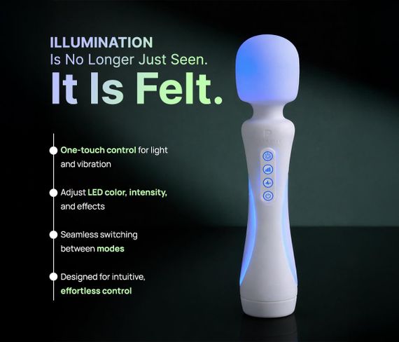 Микрофон с вибрацией, RGB-подсветкой и приложением Illumination The Wand, белый, 24,8 × 5,1 см Sex Aura | Зображення 7